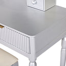 Luxury Vanity Desk With Round Mirror Height Adjustable Dressing Table Set Engineered Wood - Silver by HouseOfZazla