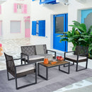 4 Piece Patio Furniture Set With Acacia Wood Table Top And Cushions by HouseOfZazla