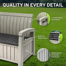 EconoHome 3 Seat Outdoor Storage Bench with Rain Cover - 90 Gallon Capacity - Weatherproof Resin Bench for Patio, Porch, Garden, Yard, Pool Area - Furniture for Pool Accessories, Gardening Tools by CozyNest Decor