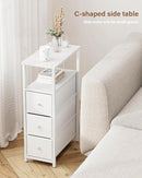 TUTOTAK Narrow Night Stand with Charging Station, Slim End Table with Plugins, Tall Side Table with 3 Fabric Drawer, Small Bedside Table with Storage, Living Room, Bedroom, White TB01BW086 by CozyNest Decor