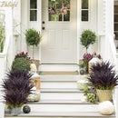 6Pcs Artificial Grass Fake Grass Plants 17.3in Outdoor Plants UV Resistant Faux Greenery Stems for Home Window Garden Office Patio Pathway Front Porch Halloween Décor Light Green & Purple