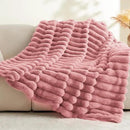 BEDELITE Faux Fur Throw Blanket for Couch, Soft and Cozy Luxurious 3D Striped Pink Fluffy Blanket, 770GSM Thick Warm Plush Fuzzy Faux Rabbit Fur Blanket for Women Gift, 50"x 60" by CozyNest Decor