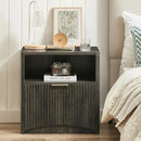 Fluted Nightstand, Dark Grey Bedside Table with Drawer and Storage, Wood End Table Mid Century Modern, Large Night Stand for Bedroom by CozyNest Decor