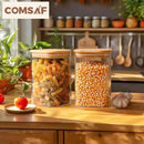 ComSaf 1.2 QT Glass Storage Containers with Lids, Glass Jars with Lids, Clear Food Jar, Square Canister Set of 6, Pantry Organizers and Storage for Cookie Flour Oat Pasta Tea Coffee Bean by CozyNest Decor