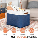 DULLEMELO Large Storage Baskets with Leather Handles for Linen Closet and Home Office, Decorative Baskets for Toys Storage (White & Blue) by TinyTreasures Baby Boutique