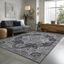9x12 Area Rug Living Room Rugs, Stain Resistant Washable Rug, Vintage Large Non-Slip Backing, Low Pile Lightweight Print Rug for Bedroom Dinning Room Home Office (Medium Gray) by TinyTreasures Baby Boutique