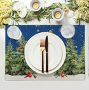 Blue Snowman Christmas Placemats Set of 4 Xmas Tree Cardinal Snowflakes Linen Table Mats Seasonal Winter Holiday Place Mats Washable Placemat for Party Kitchen Dining Outdoor Indoor Decor by CozyNest Decor