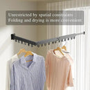 Clothes Drying Rack Wall Mounted, Laundry Drying Rack Collapsible, Space Saving Wall Drying Rack Clothing Foldable, Tri-Fold Retractable Rack Outdoor Indoor with 18 Hooks(Black，Loop-Shape Hooks) by CozyNest Decor
