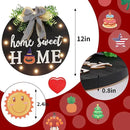 Interchangeable Welcome Sign for Front Door with 14 Changeable Icons, Farmhouse Front Porch Decor Rustic Wooden Wall Sign with 12 LED Lights, Outdoor Seasonal Welcome Home Decorations (Black1) by CozyNest Decor