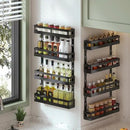 4-Tier Small Wall Mounted Spice Rack Organizer, Hanging Spice Shelf for Cabinet or Pantry, Height-Adjustable Seasoning Holder for Kitchen Storage, Black by CozyNest Decor