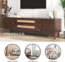 Merax Modern Fluted TV Stand for 75" TVs, Mid-Century Entertainment Center Tambour Door Media Console TV Cabinet with Rattan-Front Drawer for Living Room, Curved Profile Design