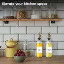 Olive Oil Dispenser Bottle - Includes 55 Kitchen Essential Labels - Cooking Oil Bottles for Kitchen, Coffee Syrup Dispenser - Pourer Spout with 16.9 fl oz Glass Container Cruet - 2pcs, Gold by CozyNest Decor