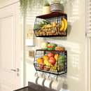 2pcs Fruit Basket Kitchen Storage Basket with Wood Lid, Stackable Wall Basket Fruit Basket for Kitchen, Countertop Organizer for Snack, Fruit and Veggie Storage, 11.8 x 7.9 x 8.5 Inch by CozyNest Decor