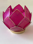 Blooming Lotus Capiz Shell Tealight Candle Holder, Handcrafted Decorative Tea Light Candleholder with Translucent Flower Petals for Ambient Illumination and Natural Elegance, Fuchsia by CozyNest Decor