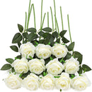 White Fake Roses Artificial Flowers - 16 Pcs Fake Artificial Roses Silk Flowers with Stems for Home Wedding Hotel Office Centerpiece Decor by CozyNest Decor