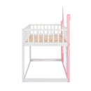 Twin Over Twin Castle Bunk Bed With Ladder - Pink by HouseOfZazla