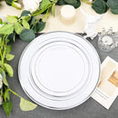 FLOWERCAT 60PCS Silver Plastic Plates - Heavy Duty White and Silver Plastic Plates Disposable - Include 30PCS 10.25inch Dinner Plates and 30PCS 7.5inch Dessert Plates for Wedding&New Year by CozyNest Decor