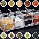 4 PCS Seasoning Box, Clear Spice Containers with Spoon, Acrylic Toppings Containers with Lids, Kitchen Multi Spice Box for Salt, Sugar, Pepper, Garlic Powder by CozyNest Decor