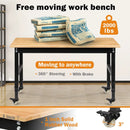 48" Heavy-Duty Adjustable Workbench for Garage, Rubber Wood Shop Table W/Metal Wheels, Hardwood Workstation Weight Capacity Over 2000 Lbs with Wheels by GreenHaven Gardens