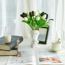 Mandy's Artificial Tulips 20 Stems Black and White PU Faux Flowers for Wedding Home Decor 13.5 Inch by CozyNest Decor
