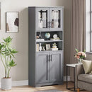 GarveeHome 67" Tall Storage Cabinet, Tall Bathroom Cabinet with Glass Doors and Adjustable Shelves, Freestanding Kitchen Pantry Cabinets, Cupboard for Living Room, Dining Room, Gray by CozyNest Decor