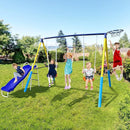 5-in-1 Backyard Swing Set for Kids Ages 3-8 | Outdoor Playset with Slide, 2 Safe Swing Seats, Basketball Hoop & Gymnastics Rings | Heavy-Duty HDPE & Steel Frame by TinyTreasures Baby Boutique