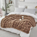 RYNGHIPY Faux Rabbit Fur Throw Blanket Ruched Plush Fuzzy Blanket for Couch Bed Sofa Heavy Warm Comfy Throws for Living Room Bedroom Machine Washable (Solid Brown, 51''x63'') by CozyNest Decor