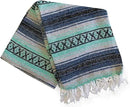 Del Mex Classic Mexican Blanket, Large Authentic Woven Falsa Throw (70"x50"), Artisan Southwest Décor for Beach, Yoga, Outdoors (Navy/Mint) by CozyNest Decor