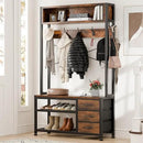 Lulive Hall Tree with Bench and Shoe Storage, 31.5" Coat Rack Freestanding with 2-Tier Storage Shelf, 6-in-1 Entryway Bench Coat Rack with 12 Hooks and 3 Drawers(Rustic Brown) by CozyNest Decor