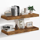 Floating Shelves - 2 Pack 9 Inch Rustic Wooden Wall Shelves - Extra Deeper & Thicker Wall Mounted Storage Shelf for Living Room, Kitchen, Farmhouse - 24" W x 9" D x 1.6" H - Rustic Brown by CozyNest Decor