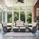 Outdoor Patio Furniture Set - 7 Piece Brown Wicker Conversation Patio Furniture Set All Weather Swivel Chairs with Ottoman and Loveseat Glider Chair for Deck Balcony Backyard by GreenHaven Gardens
