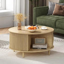 Round Coffee Table with Storage,Mid Century Modern Dining Table with Sliding Cabinet Door for Living Room,Home Small Space,31.5" Small Center Table,Oak by CozyNest Decor