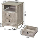 18" Farmhouse Night Stands Set of 2 with Charging Station, 2 Drawers End Table Dresser for Bedroom, Oak Wooden Nightstand, Bed Side Table with Open Shelf, Bedside Cabinet for Living Room by CozyNest Decor