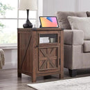 JXQTLINGMU Farmhouse End Table with Charging Station, 18'' Rustic Nightstand with Barn Door & Adjustable Shelf, Wooden Sofa Side Table with 3-Tier Storage for Living Room, Bedroom, Brown by CozyNest Decor