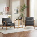 Karl home Accent Chair Wide Armrest Mid-Century Lounge Chair Linen Fabric Armchair with Lumbar Pillow & Solid Wood Frame for Living Room, Bedroom, Balcony, Gray by CozyNest Decor