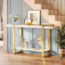 Huuger 47.2 Inch Entryway Table with Marble Top, 2-Tier Modern Console Sofa Table with Storage, Accent Table, for Entry, Hallway, Entrance, Foyer, T-Shaped Metal Frame, White Marble & Gold by CozyNest Decor