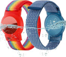 Waterproof Air Tag Bracelet for Kids (2 Pack), Soft Nylon Hidden Air Tag Wristband Full Cover Lightweight GPS Tracker Holder Compatible with Apple AirTag Band for Toddler Child (Deep Rainbow/Blue) by TinyTreasures Baby Boutique