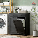 HOMCOM Laundry Hamper Cabinet with 2 Removable Baskets, Tilt Out Laundry Hamper Cabinet with 2 Drawers and 2 Beadboard Doors, Laundry Cabinet Bathroom Storage Cabinet, Black by CozyNest Decor