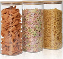 Glass Food Storage Jars 76 oz Set of 3,Glass Storage Containers Clear Glass Food Canister with Bamboo Lid Airtight For Serving Tea, Coffee, Flour, Sugar, Candy, Cookie, Spice and More (Square) by CozyNest Decor