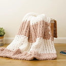 Battilo Chunky Knit Throw Blanket, Soft and Thick Chenille Throw Blanket, 50"x60" Handmade Cable Knit Crochet Blanket, Large Rope Knot Throw Blankets for Couch Sofa Bed Home Decor, Blush & White by CozyNest Decor
