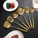 304 Stainless Steel Cooking Utensils,6 Pcs Kitchen Cooking Utensils Set with Spatula, Solid Spoon, Ladle, Skimmer, Spaghetti Spoon,Dishwasher Safe(Gold) by CozyNest Decor