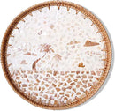 Round Rattan Tray with Mother of Pearl Inlay & Wooden Base - Decorative Wicker Serving Tray for Coffee/Bread/Fruits, Food Storage & Display - Multipurpose Home Decor (L,Island) by CozyNest Decor