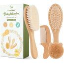 Yoofoss 4 Piece Baby Brush and Comb Set, Wooden Baby Brush with Natural Ultra Soft Goat Hair, Baby Hair Brush for Newborn, Baby Brush Set for Boy Girl by TinyTreasures Baby Boutique