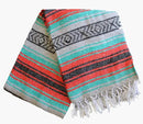 Del Mex Classic Mexican Blanket, Large Authentic Woven Falsa Throw (70"x50"), Artisan Southwest Décor for Beach, Yoga, Outdoors (Mint/Orange/Gray) by CozyNest Decor