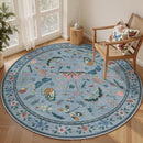 4ft Washable Round Rug - Bug Rugs for Living Room Non-Slip Low Pile Soft Ultra-Thin Machine Washable Circle Carpet for Bedroom, Entryway, Nursery, Kitchen, Home Office (4' Round Blue) by TinyTreasures Baby Boutique