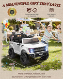 24V Kids Ride On Truck, Licensed Ford F-150 Raptor 2 Seater Electric Car w/Remote Control, Toddler Ride On Car Toys w/LED Lights, Bluetooth, Music, Truck Bed Storage, Soft Start (White) by TinyTreasures Baby Boutique