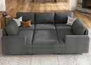 Nolany Modular Sectional Couch with Storage Ottoman, Corduroy Sleeper Sectional Sofa with Chaise, Sectional Couches for Living Room, Dark Grey by CozyNest Decor