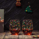 Stemless Christmas Lights Wine Glass Tumblers Glasses Set Of 2 Hand Painted Wine Ornament Light Bulb by The Wine Savant
