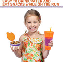 2 in 1 Snack Drink Cup Kids Spill Proof Tumbler Plastic Straw Lid Locks 16 Oz by TinyTreasures Baby Boutique