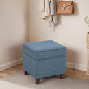 Adeco 17" Square Ottoman with Storage, Small Blue Storage Ottoman Foot Rest with Hinged Lid & Solid Wood Legs, Linen Fabric Foot Stool for Living Room & Bedroom by CozyNest Decor